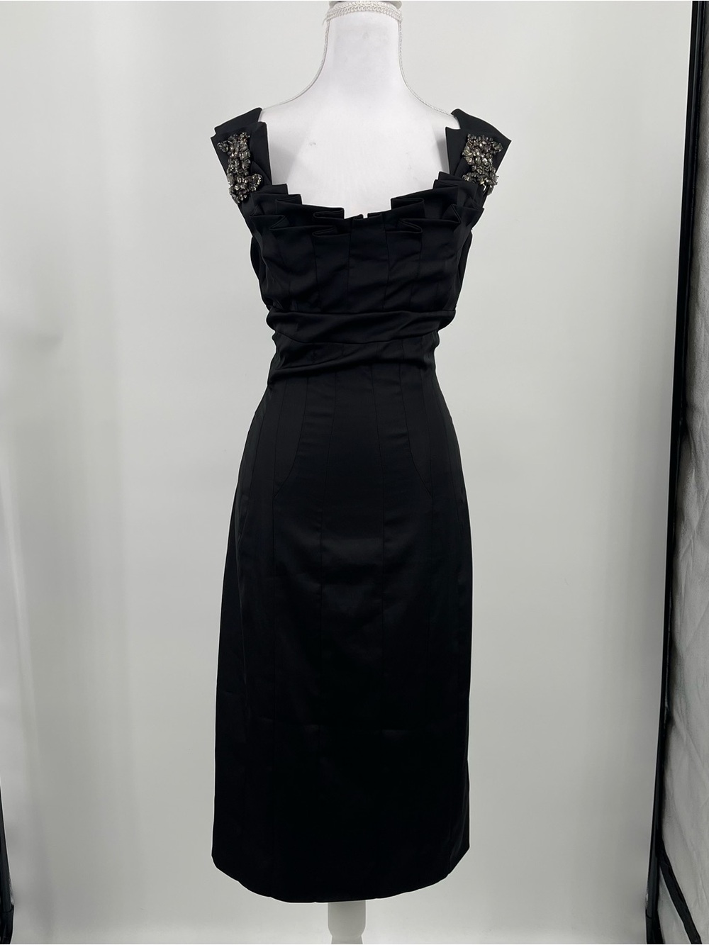 Vintage Y2K Mandalay Julian Joyce Rhinestone Cocktail Dress 12 L V Neck Formal